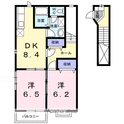 プランドールⅠ(2DK/2階)の間取り写真