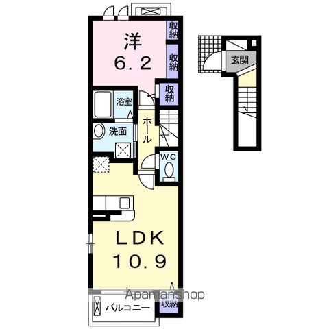 メゾン・エスポワール日和田(1LDK/2階)の間取り写真