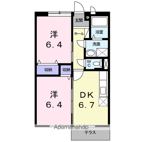 メゾングリーンヒルⅠ(2DK/1階)の間取り写真