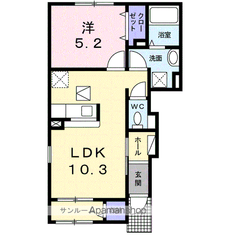 クロッシングⅡA(1LDK/1階)の間取り写真