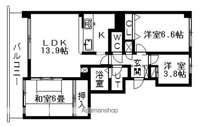 ブリリアンクラス南8条(3LDK/6階)の間取り写真