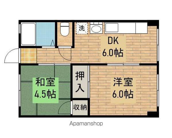 向陵西マンション(2K/4階)の間取り写真
