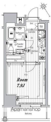 メイクスデザイン門前仲町リバープレイス(1K/8階)の間取り写真