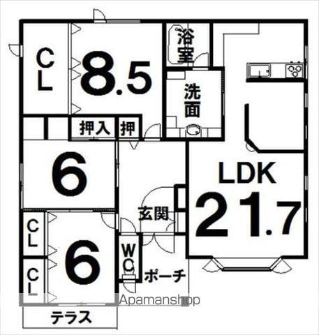 根室本線 帯広駅 バス乗車時間：27分 緑陽台歯科前バス停で下車 徒歩5分 1階建 築23年(3LDK)の間取り写真