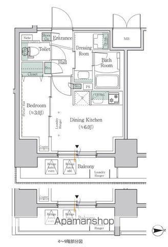 ワンルーフレジデンス板橋大山(1DK/4階)の間取り写真