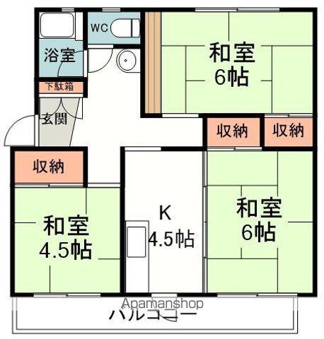 コーポ岳美 B棟(3K/3階)の間取り写真