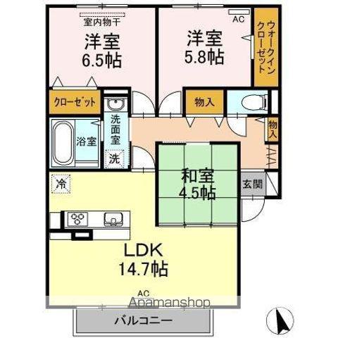 D-ROOMかりゆしⅡ(3LDK/2階)の間取り写真