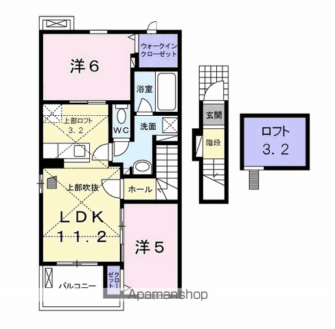 エスポワール ほたる野Ⅱ(2LDK/2階)の間取り写真