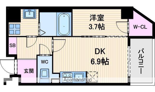 ティベルデ(1DK/9階)の間取り写真