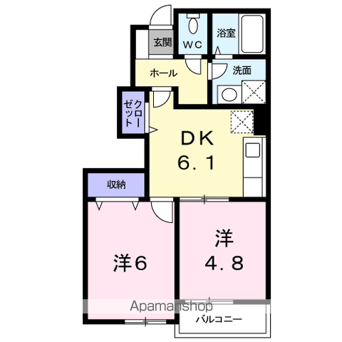 メゾンドアイリスA(2DK/1階)の間取り写真