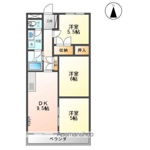 ROOMYかんの(3DK/1階)の間取り写真