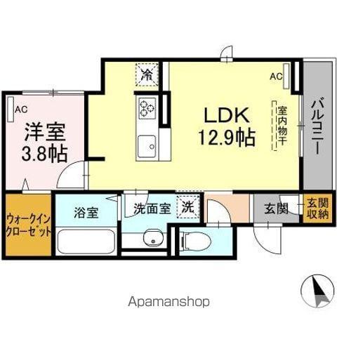 メテオール平和通(1LDK/3階)の間取り写真