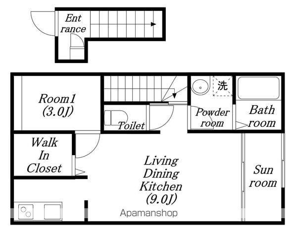 RUSH(1LDK/2階)の間取り写真