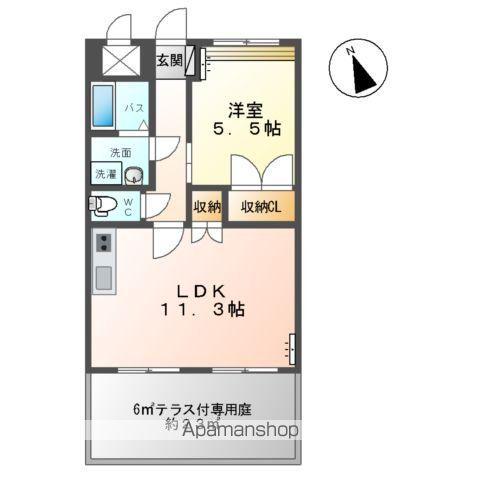 ルーエンハイム北原(1LDK/1階)の間取り写真