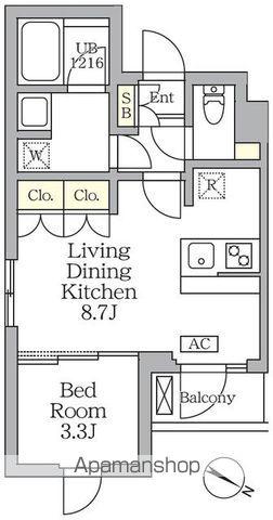 アジールコート三宿テラス(1LDK/4階)の間取り写真
