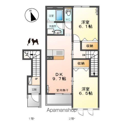 東武伊勢崎・大師線 野州山辺駅 徒歩22分 2階建 築15年(2DK/2階)の間取り写真
