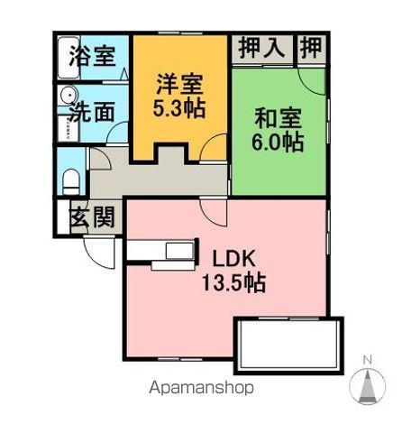 ベルコートA棟(2LDK/1階)の間取り写真