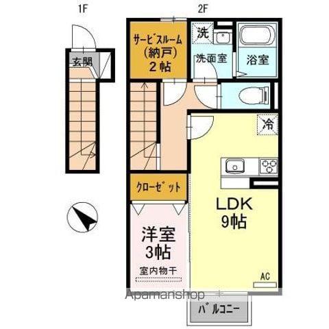 グランドゥール(1LDK/2階)の間取り写真