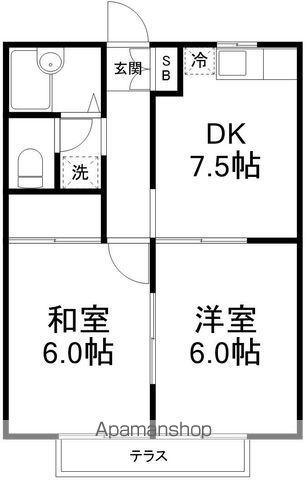 フォンテーヌD(2DK/2階)の間取り写真