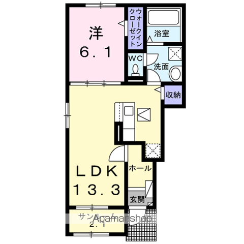 阪和線 紀伊駅 徒歩56分 2階建 築3年(1LDK/1階)の間取り写真