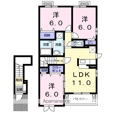 エアリーヒルズⅠ(3LDK/2階)の間取り写真