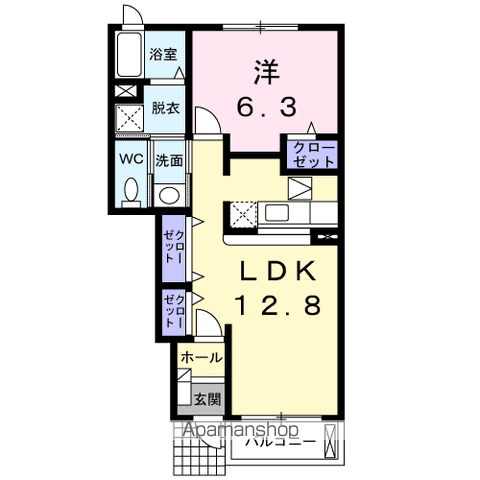 エルシャダイB(1LDK/1階)の間取り写真