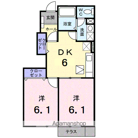 ウィルモアⅡB(2DK/1階)の間取り写真