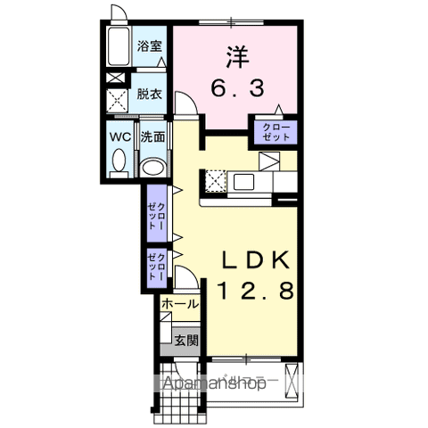 スウィート・M(1LDK/1階)の間取り写真