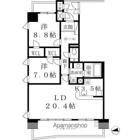 ロイヤルパークスなんば(2LDK/7階)の間取り写真