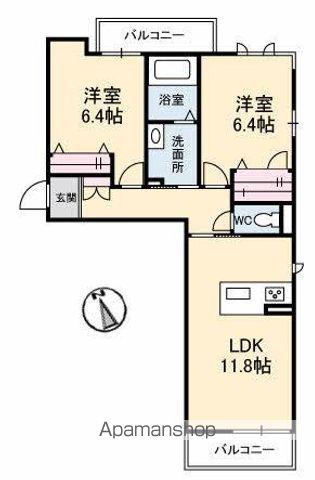 ベレオ木太町(2LDK/2階)の間取り写真