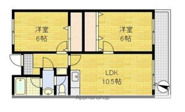 コーポ上町B(2LDK/3階)の間取り写真