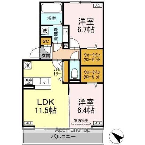 シャイングレイス(2LDK/3階)の間取り写真