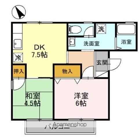 ヴェルクレール高関 C棟(2DK/2階)の間取り写真