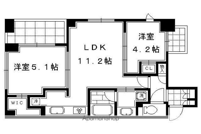 リヴァーク四条烏丸(2LDK/2階)の間取り写真