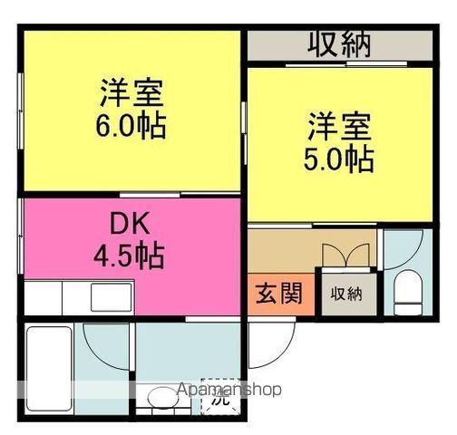 グレースタカツキ 3号棟(2DK/4階)の間取り写真