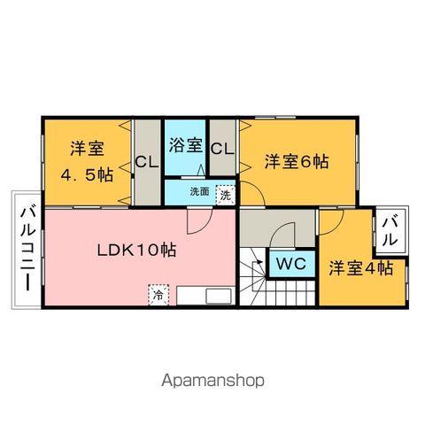 リベルテⅠ・Ⅱ棟Ⅱ(2LDK/2階)の間取り写真