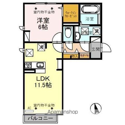 グレースフィーノ花月Ⅱ(1LDK/1階)の間取り写真