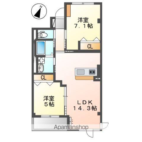 サンライズレジデンス(2LDK/2階)の間取り写真