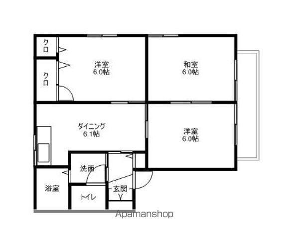 アンソレイエ長者原(3DK/1階)の間取り写真