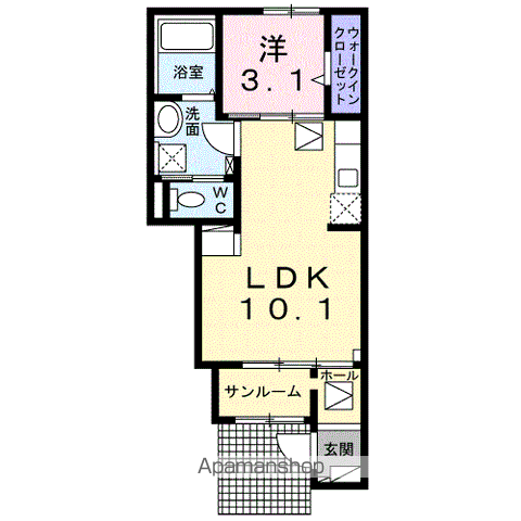ガンディーノ(1LDK/1階)の間取り写真