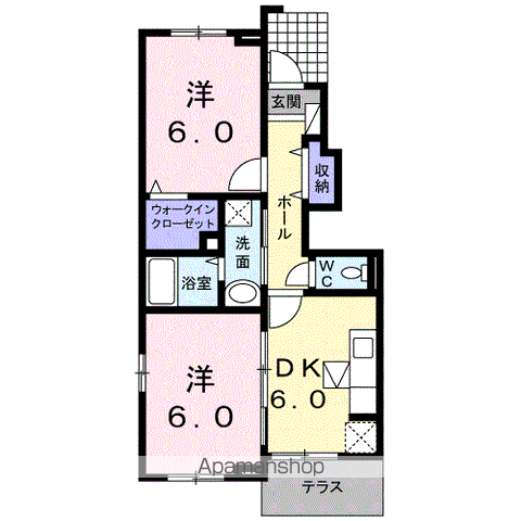 レスタⅠ(2DK/1階)の間取り写真