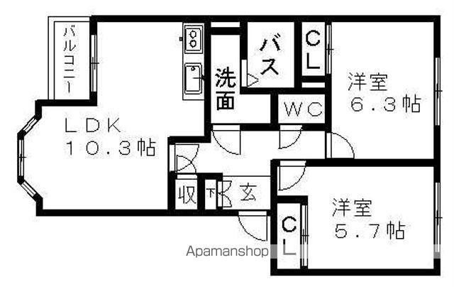 カーザ浅野(2LDK/2階)の間取り写真