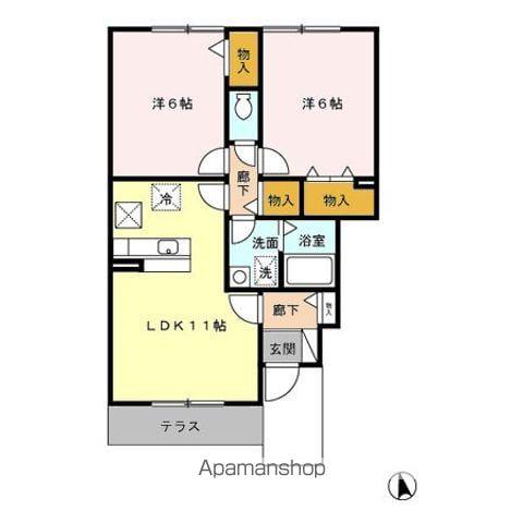 Dコート鷹尾(2LDK/1階)の間取り写真