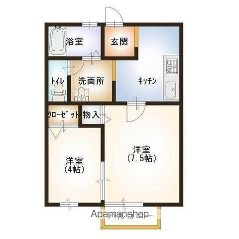 サンライズヒルズ(2K/1階)の間取り写真