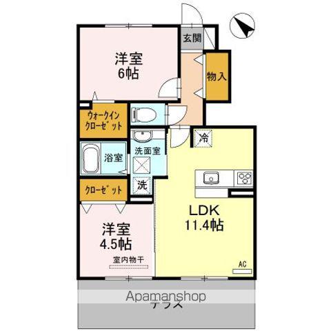 コンフォルタ B棟(2LDK/1階)の間取り写真