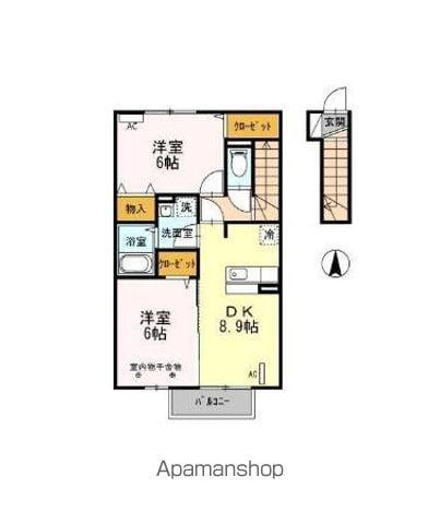 ロイヤルビレッジC(2DK/2階)の間取り写真