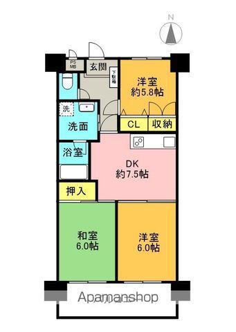 ダイアパレス新蔵(3DK/4階)の間取り写真