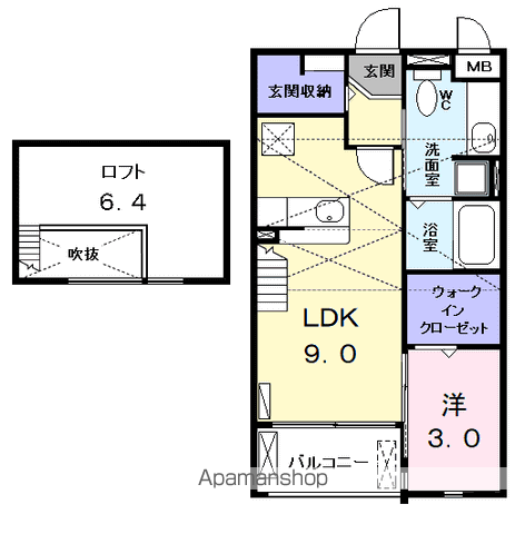 グランツ中川(1LDK/2階)の間取り写真