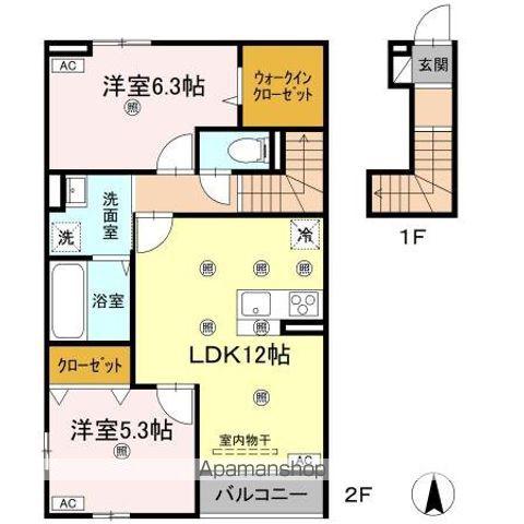 グランツ上福万 B棟(2LDK/2階)の間取り写真