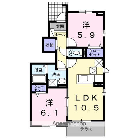 ロータス南島田A(2LDK/1階)の間取り写真